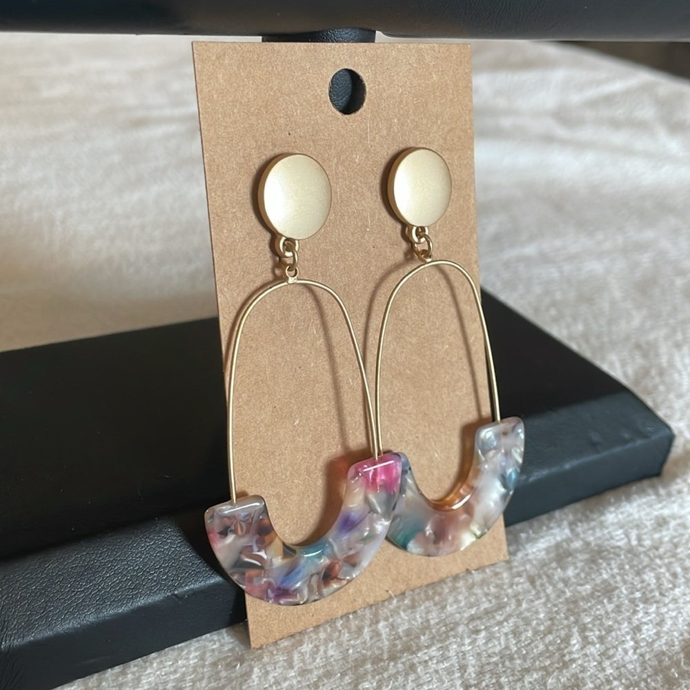 💐5/25 fun modern colorful acrylic teardrop open circle statement earrings - Picture 2 of 10